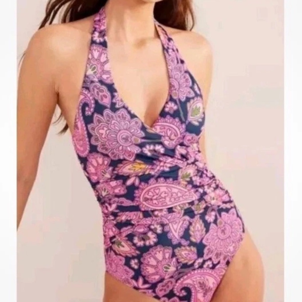 Boden Pink and Blue Floral One Piece Swimsuit NWT